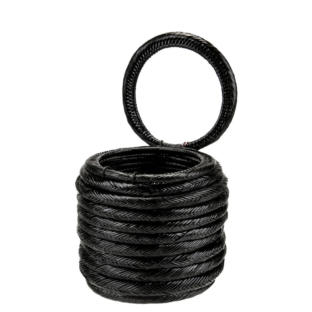 Cult Gaia Raffia Top Handle Bag black